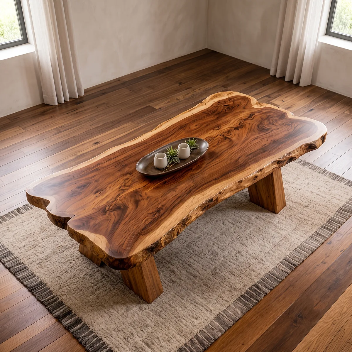 Live Edge Solid Wood Coffee Table | Handcrafted Natural Wood Center Table TT006-6055