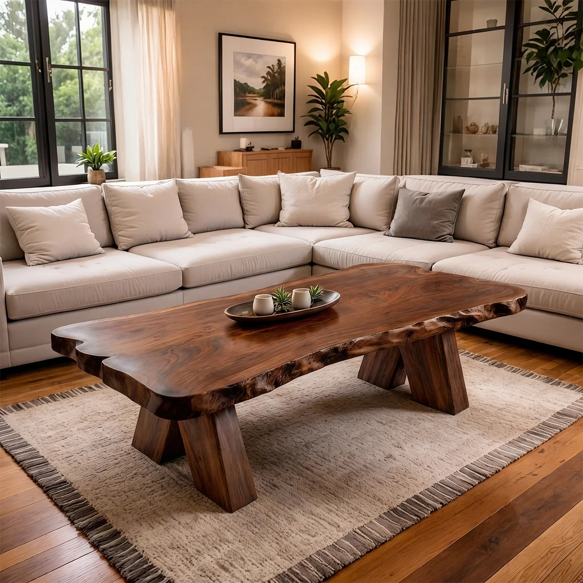 Live Edge Solid Wood Coffee Table | Handcrafted Natural Wood Center Table TT006-6055