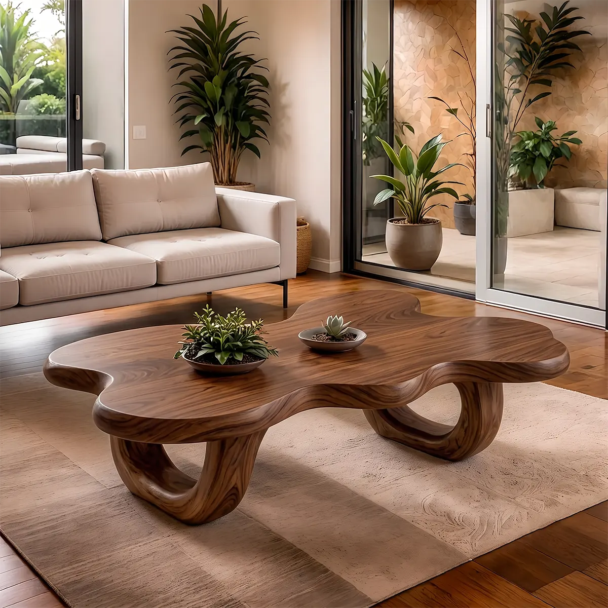Modern Organic Wood Coffee Table with Freeform Top & Sculptural Base TT006-8349