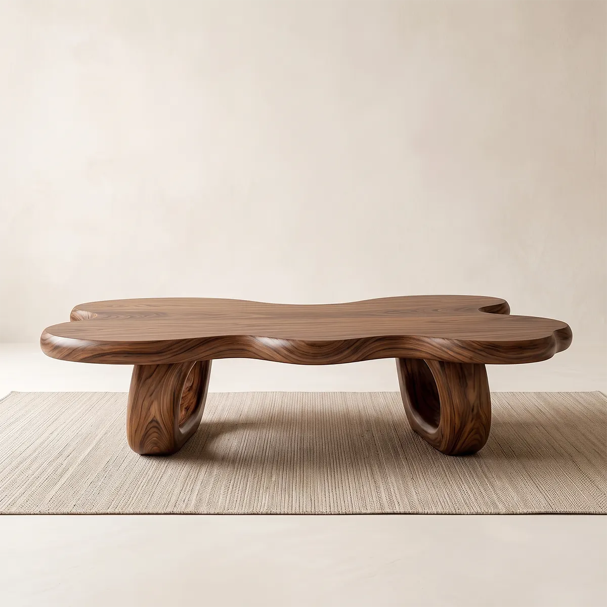 Modern Organic Wood Coffee Table with Freeform Top & Sculptural Base TT006-8349