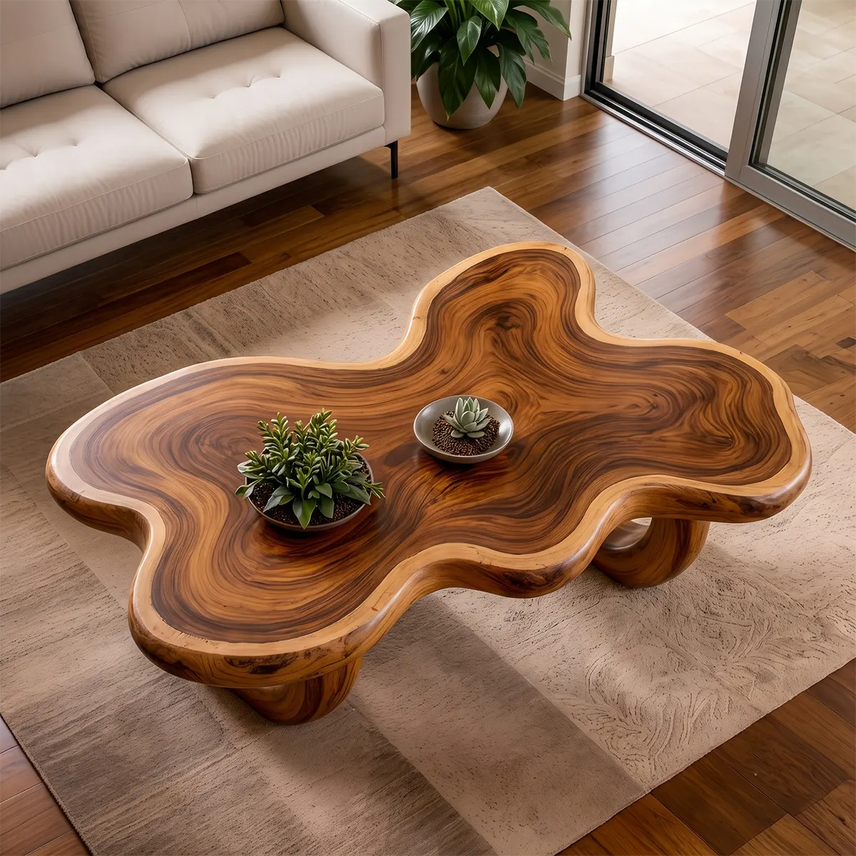Modern Organic Wood Coffee Table with Freeform Top & Sculptural Base TT006-8349