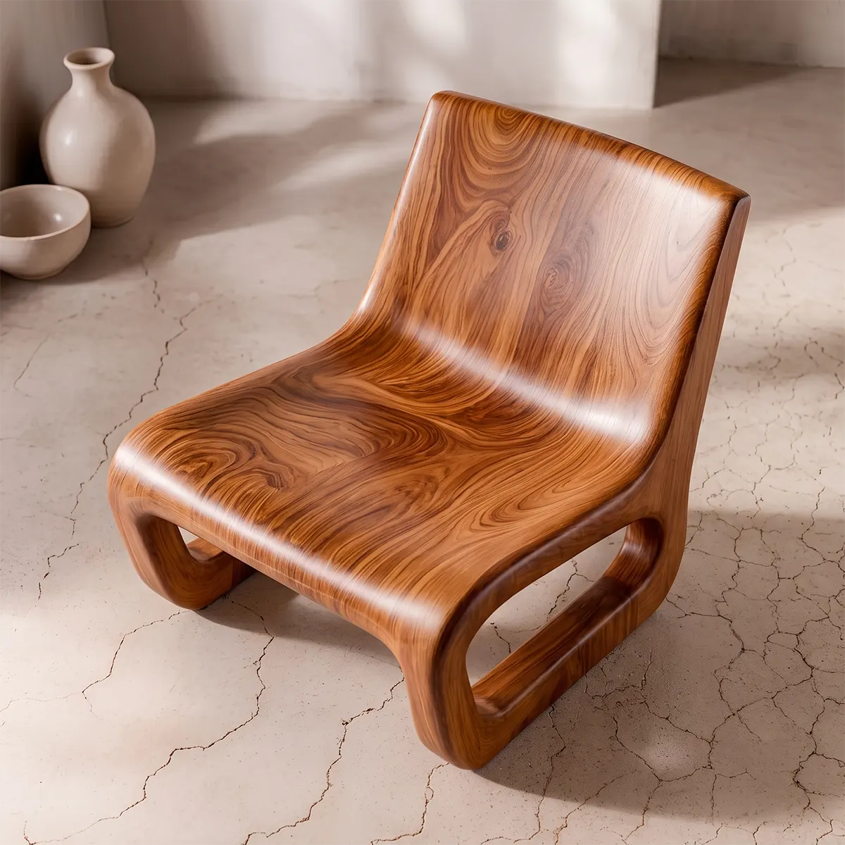 Sculptural Lounge Chair with Rounded Loop Base | Organic Modern Wood Accent Chair