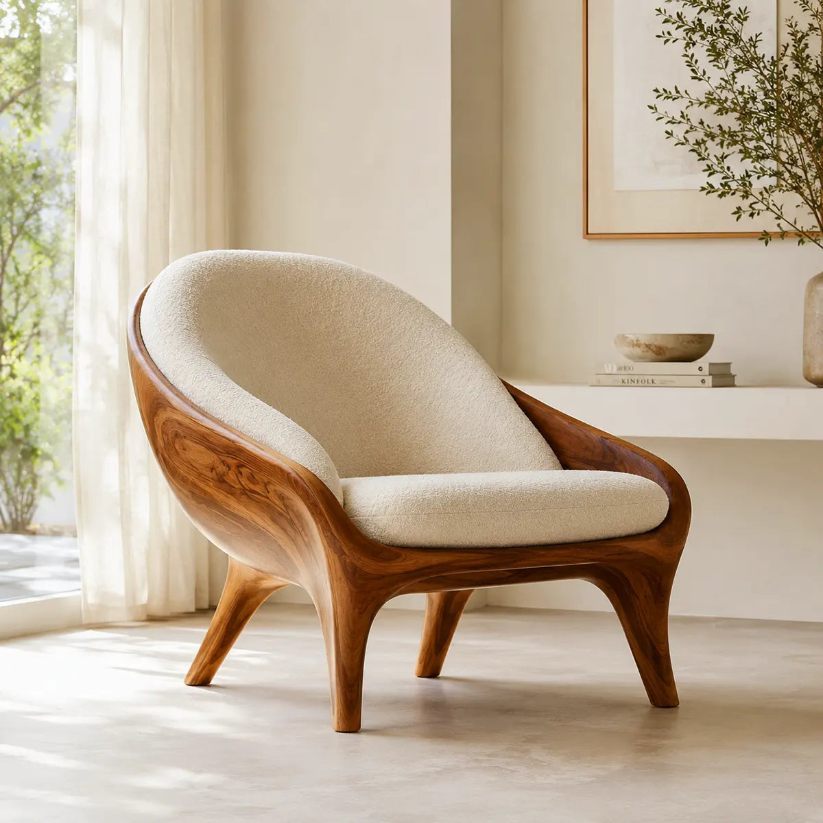 Sculptural Curved Accent Chair with Arms | Modern Lounge Chair for Living Room & Bedroom