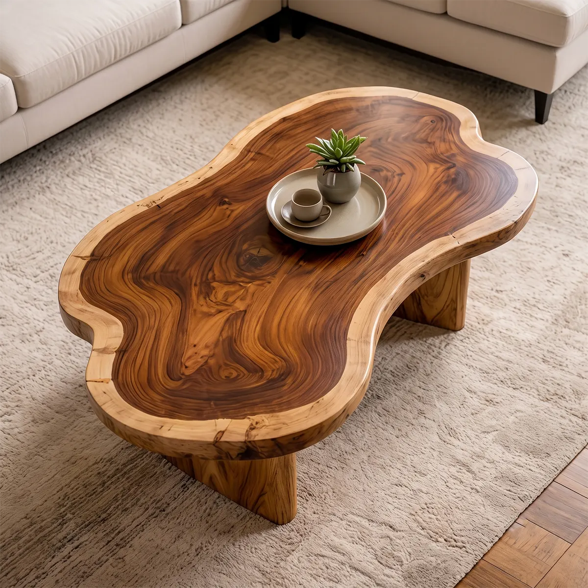 Organic Freeform Live Edge Solid Wood Coffee Table | Handcrafted Natural Slab Center Table TT006-5288