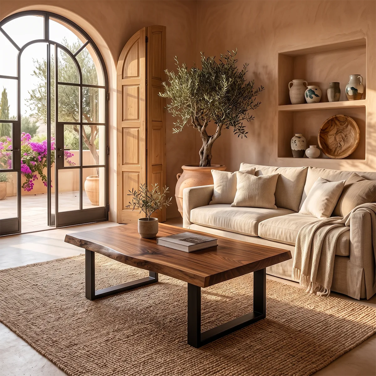 Rectangular Live Edge Solid Wood Coffee Table | Modern Rustic Center Table for Living Room TT006-9786
