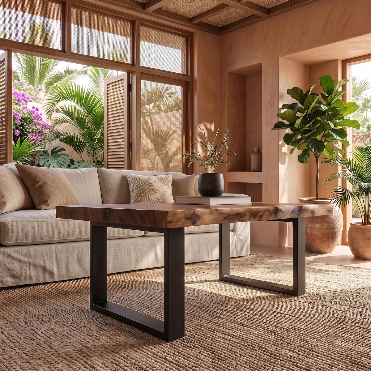 Rectangular Live Edge Solid Wood Coffee Table | Modern Rustic Center Table for Living Room TT006-9786