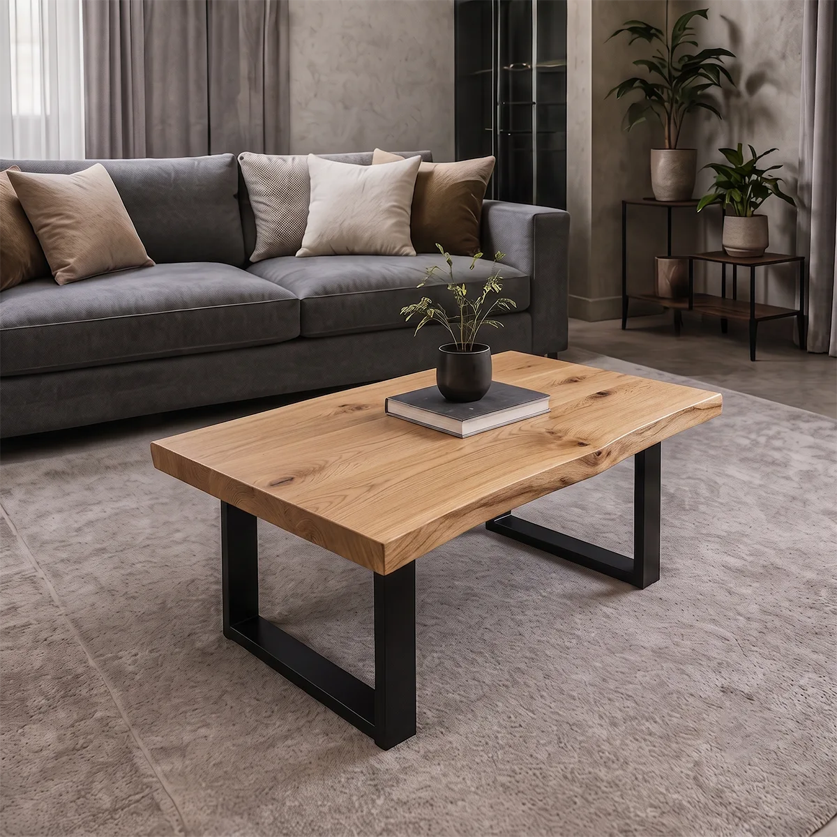 Rectangular Live Edge Solid Wood Coffee Table | Modern Rustic Center Table for Living Room TT006-9786