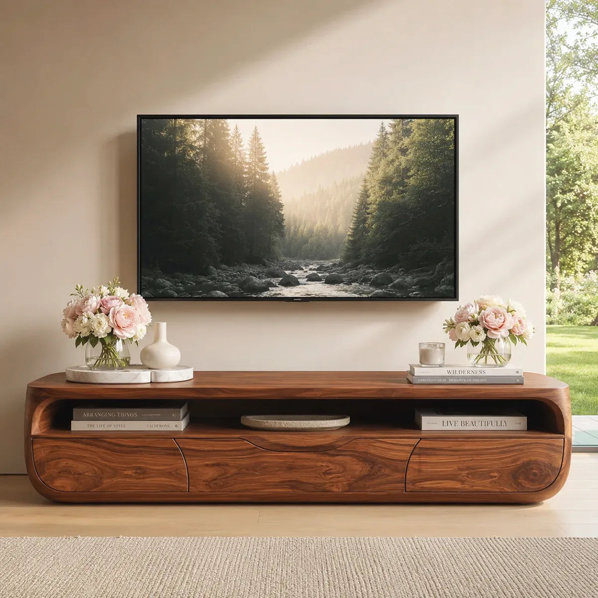 Modern TV Stand with Open Display Shelf & Storage Drawers TT006-5QMV1KJ