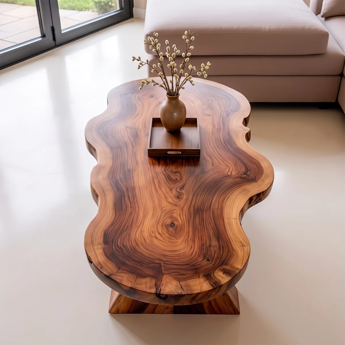 Organic Live Edge Solid Wood Coffee Table | Handcrafted Freeform Center Table for Living Room TT006-3962