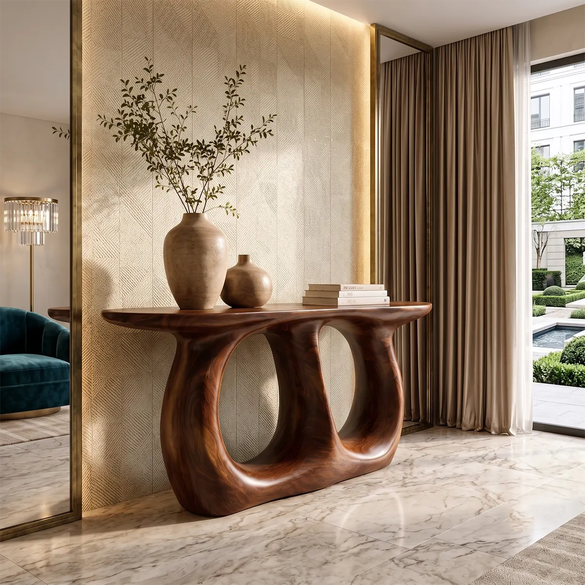Modern Wooden Console Table with Double Arch Sculptural Base for Entryway & Hallway TT006-4553