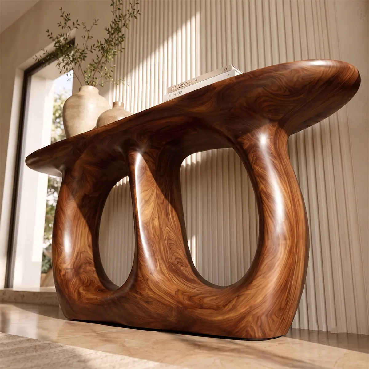 Modern Wooden Console Table with Double Arch Sculptural Base for Entryway & Hallway TT006-4553