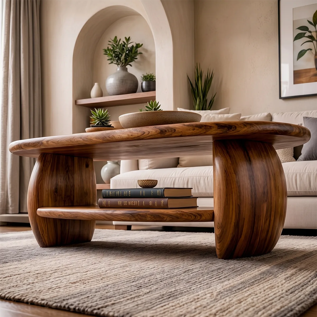 Oval Solid Wood Coffee Table with Storage Shelf | Modern Living Room Center Table TT006-1935