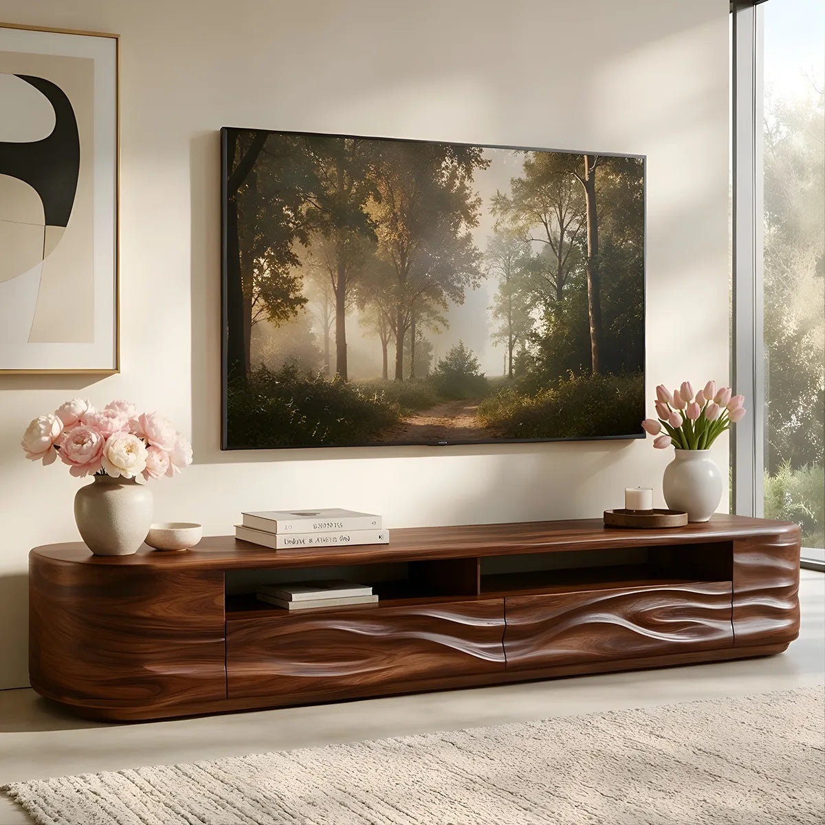 Modern TV Stand with Open Display Shelf & Wave Front Drawers TT006-6OLZ4XW