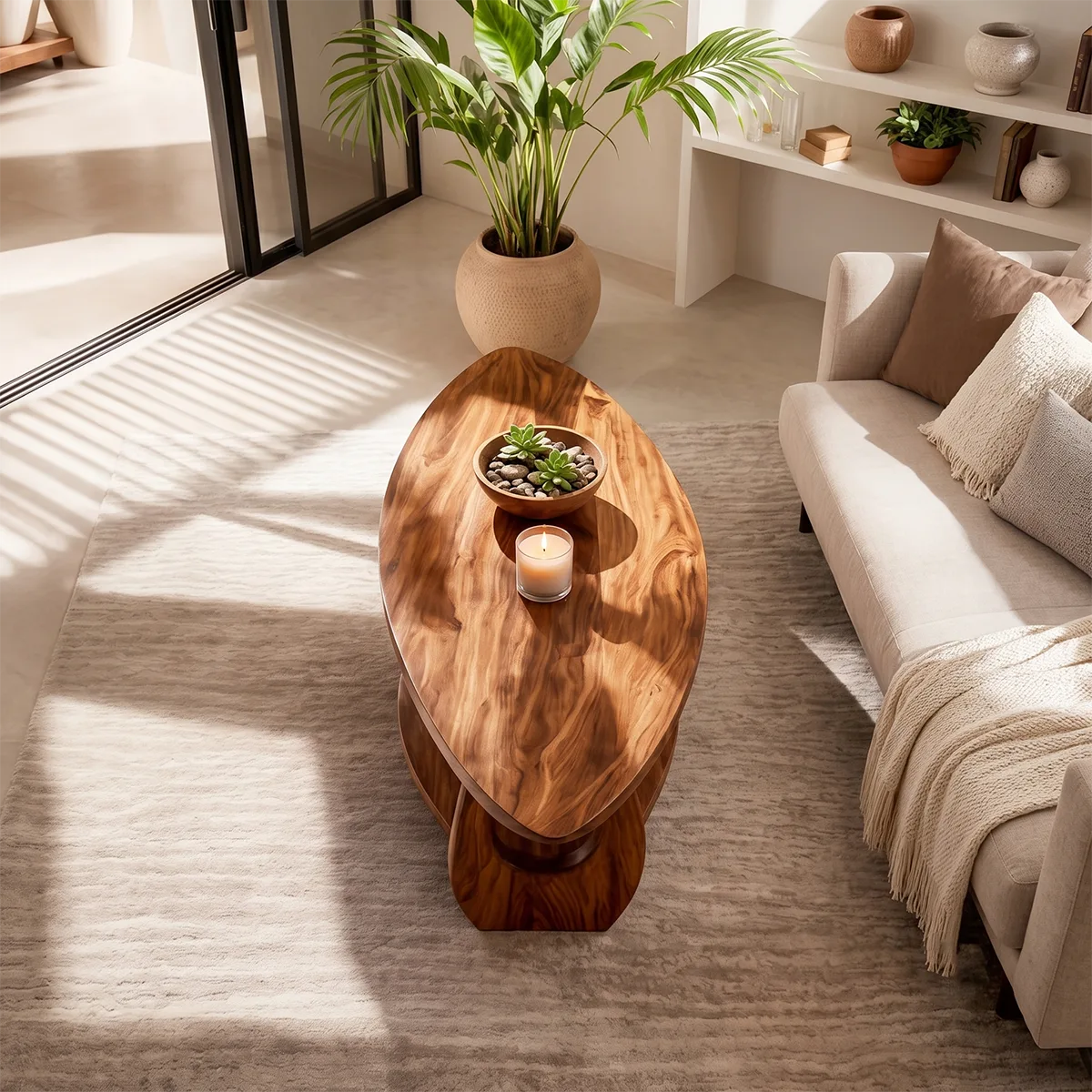Organic Solid Wood Coffee Table with Storage Shelf | Modern Living Room Center Table TT006-9336