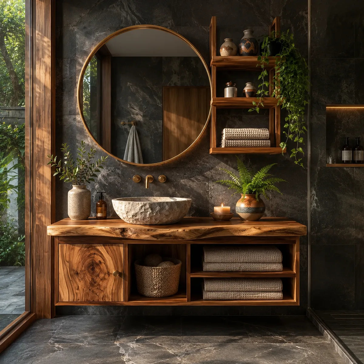 Floating Solid Wood Bathroom Vanity | Modern Bathroom Vanity with Open Storage and Cabinet TT006-3250