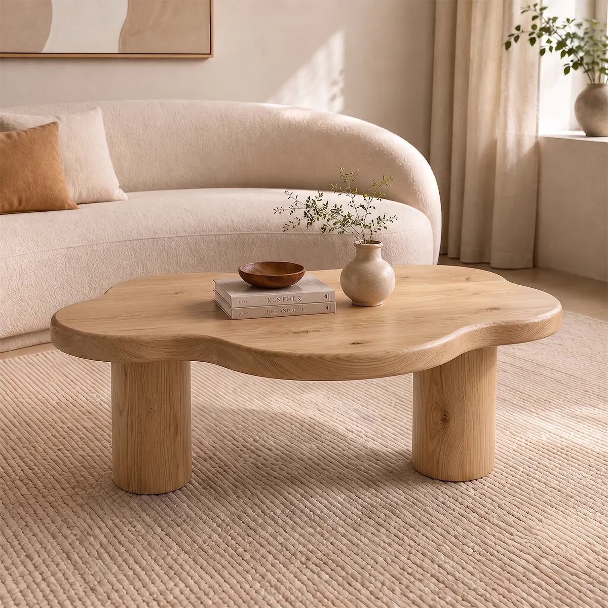 Organic Cloud Coffee Table | Solid Wood Modern Center Table for Living Room TT006-4713