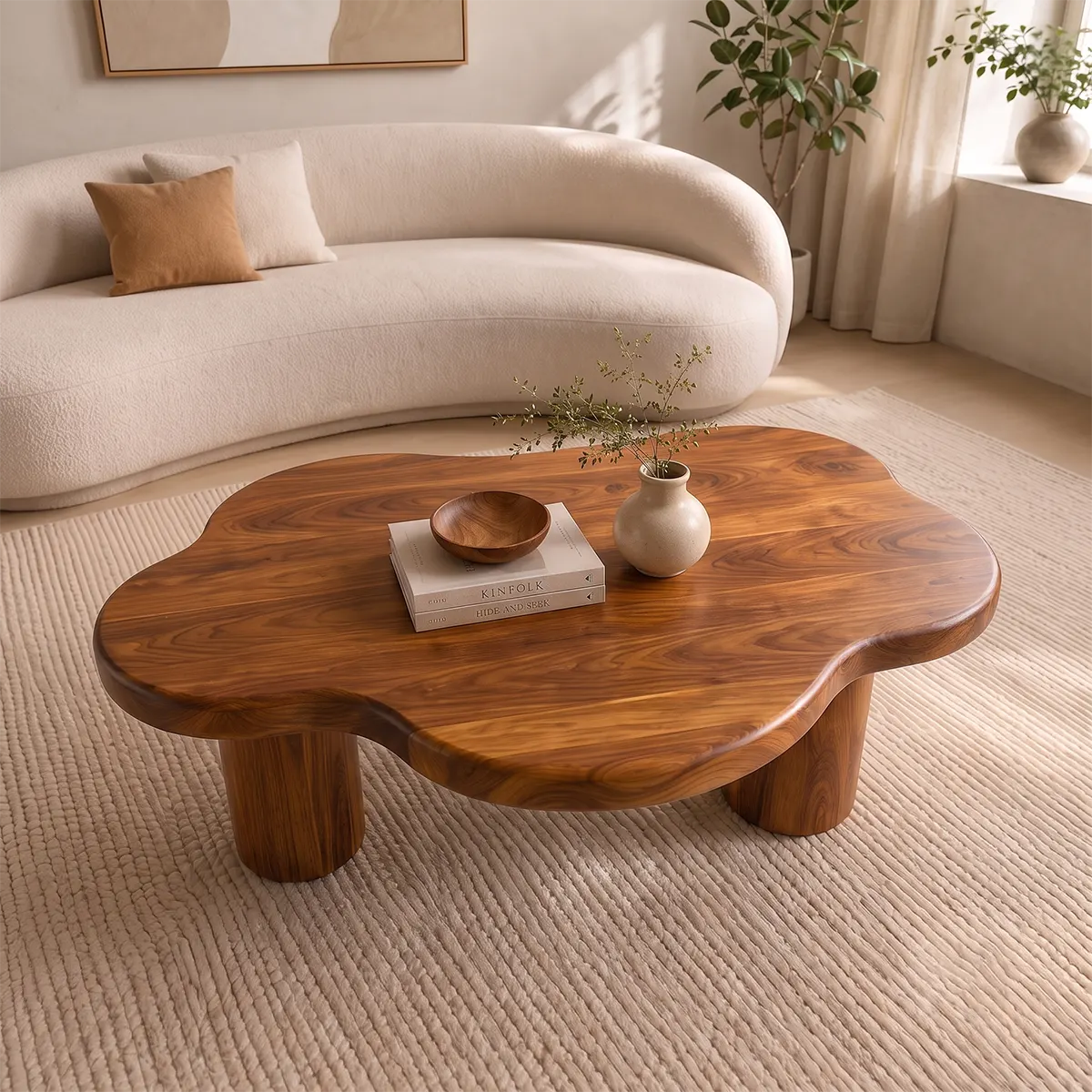 Organic Cloud Coffee Table | Solid Wood Modern Center Table for Living Room TT006-4713
