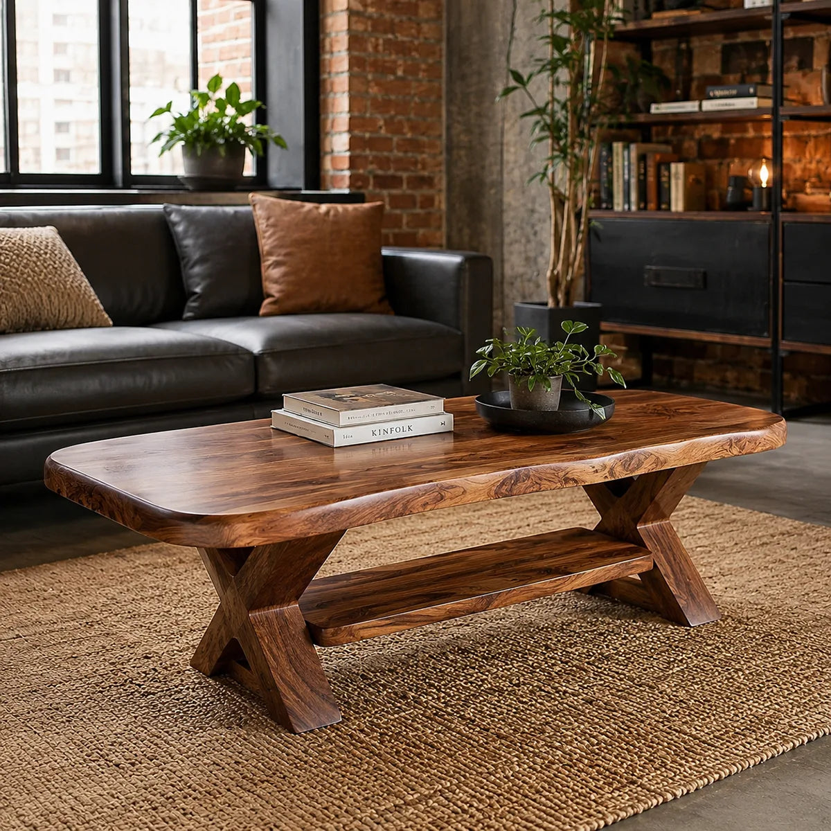 Modern Solid Wood Coffee Table with Storage Shelf | Rustic Living Room Center Table TT006-2270