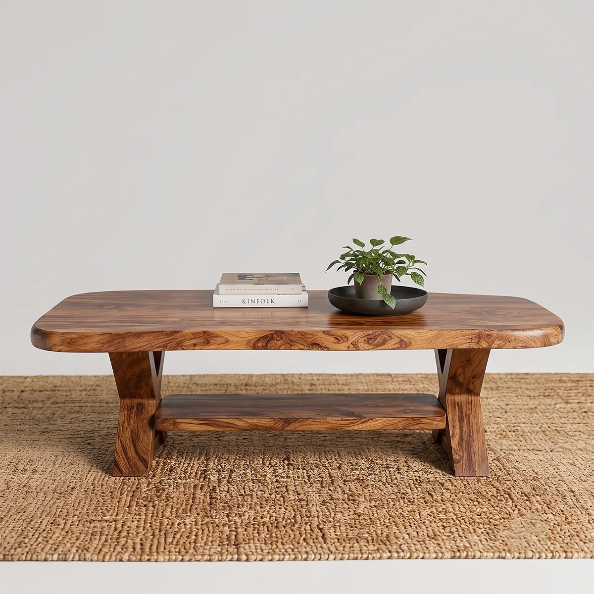 Modern Solid Wood Coffee Table with Storage Shelf | Rustic Living Room Center Table TT006-2270