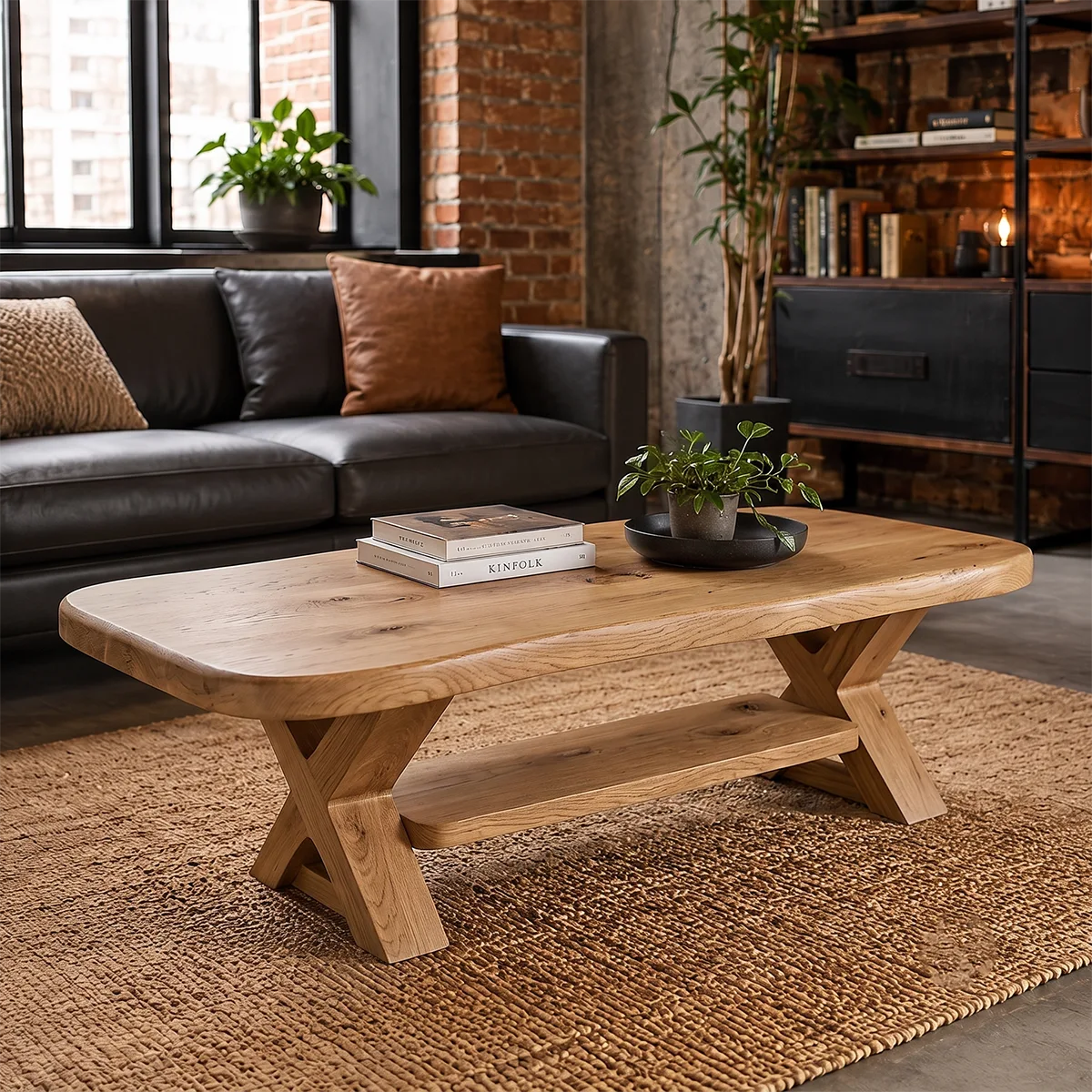Modern Solid Wood Coffee Table with Storage Shelf | Rustic Living Room Center Table TT006-2270
