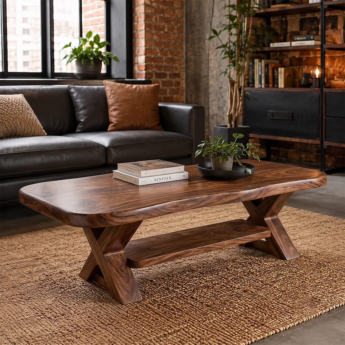 Modern Solid Wood Coffee Table with Storage Shelf | Rustic Living Room Center Table TT006-2270