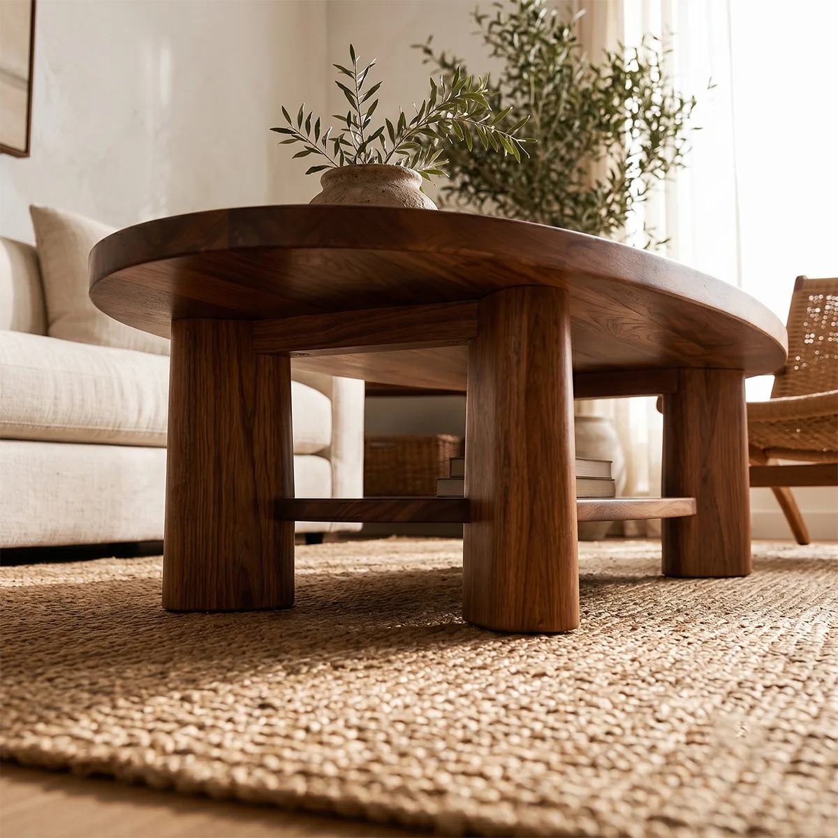 Oval Solid Wood Coffee Table with Storage Shelf | Modern Living Room Center Table TT006-2154