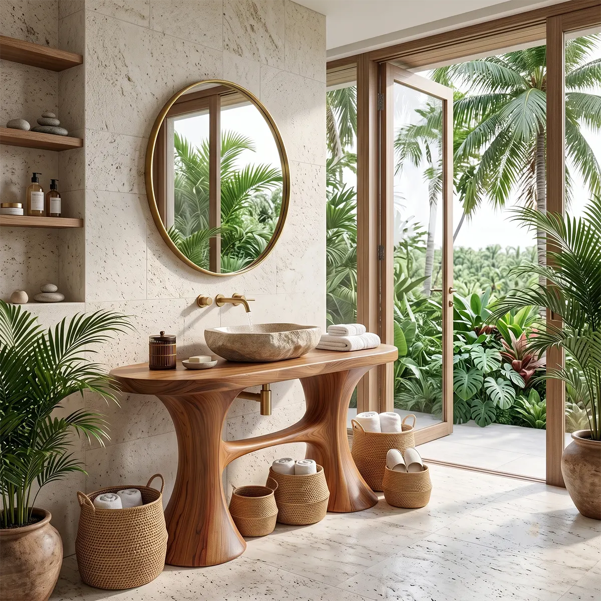 Sculptural Freestanding Bathroom Vanity with Curved Legs | Organic Modern Open Frame Design