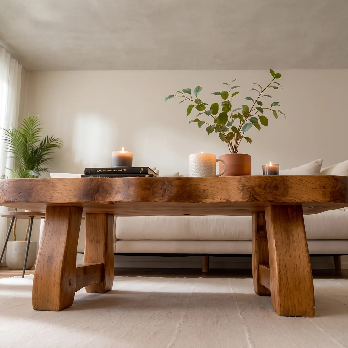 Organic Solid Wood Coffee Table | Rustic Modern Center Table for Living Room TT006-1300