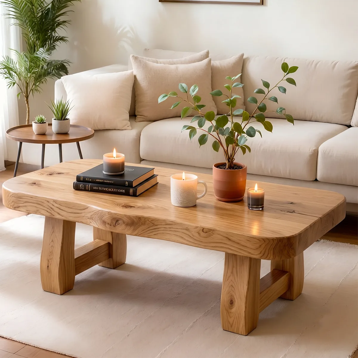 Organic Solid Wood Coffee Table | Rustic Modern Center Table for Living Room TT006-1300