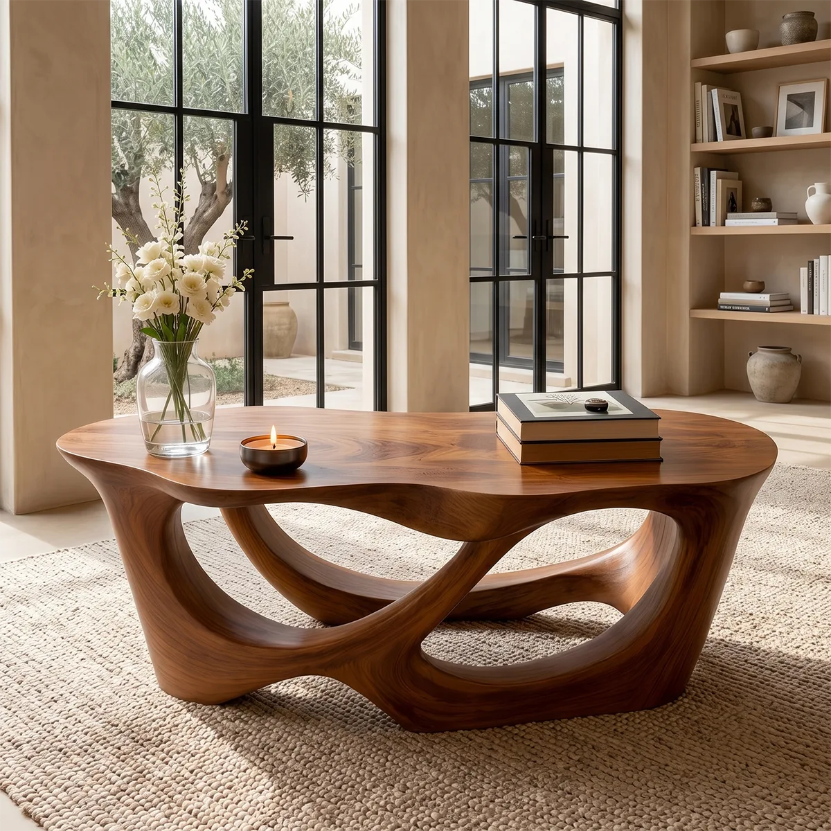 Sculptural Organic Solid Wood Coffee Table | Modern Artistic Center Table for Living Room TT006-2038