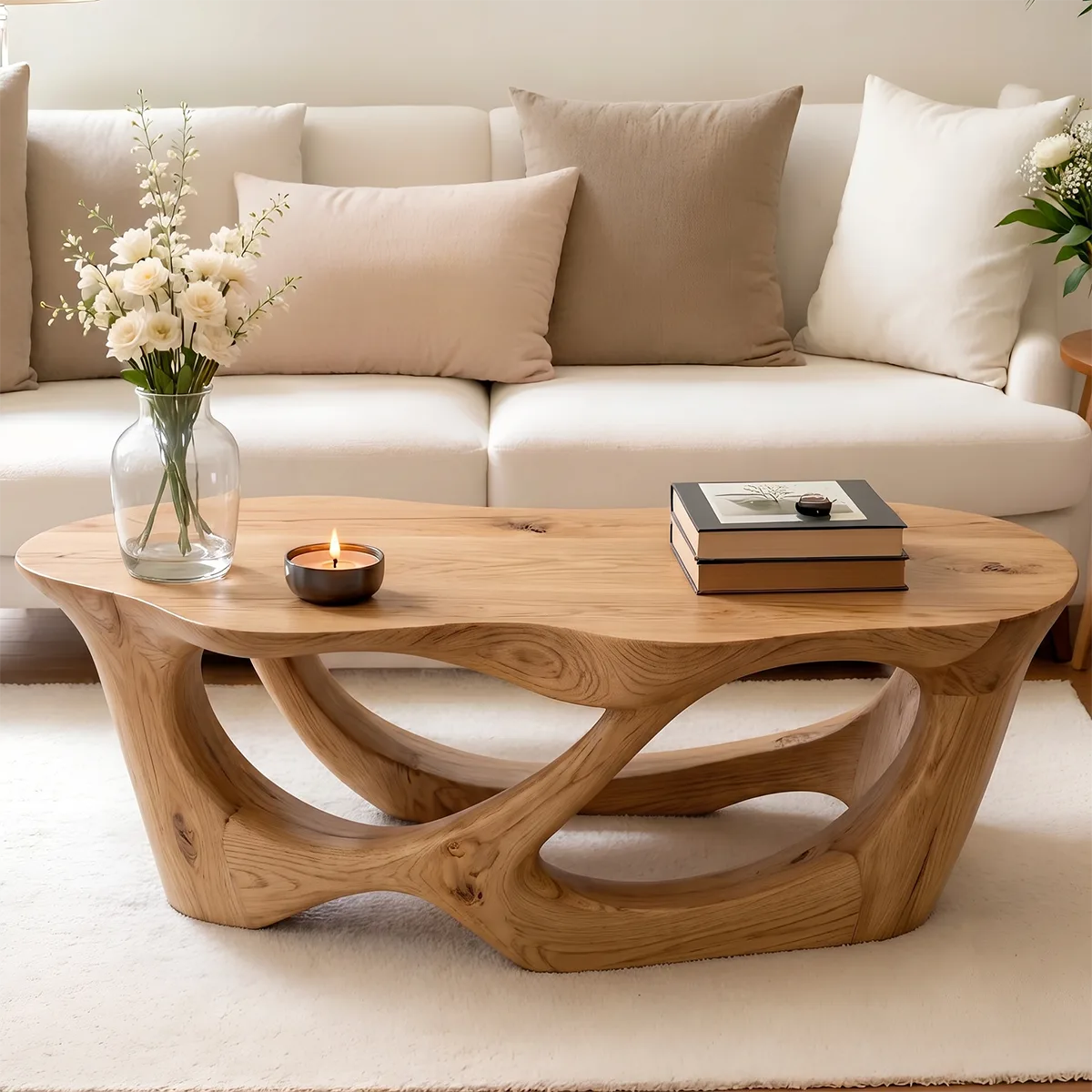 Sculptural Organic Solid Wood Coffee Table | Modern Artistic Center Table for Living Room TT006-2038