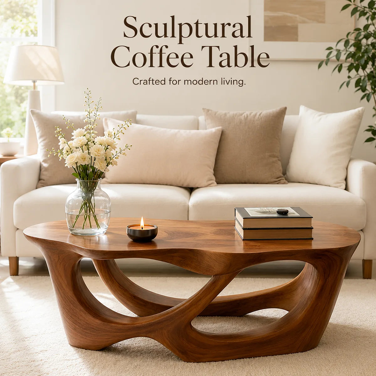 Sculptural Organic Solid Wood Coffee Table | Modern Artistic Center Table for Living Room TT006-2038