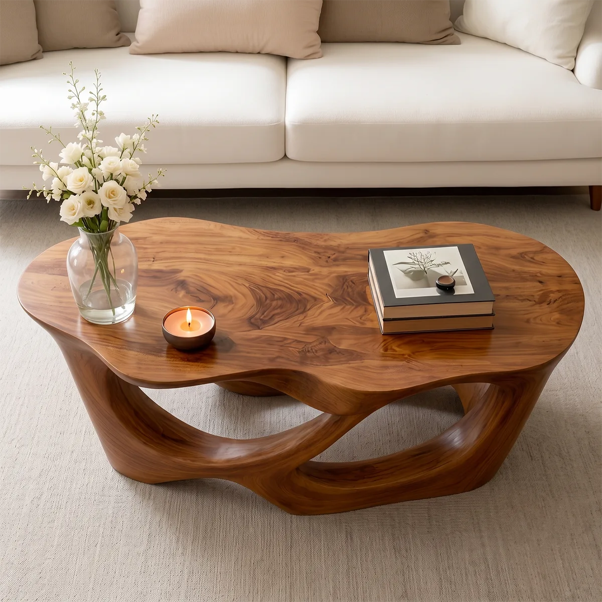 Sculptural Organic Solid Wood Coffee Table | Modern Artistic Center Table for Living Room TT006-2038