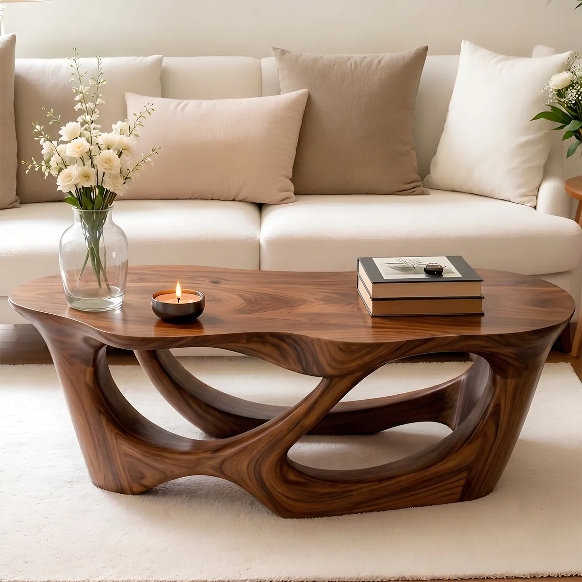 Sculptural Organic Solid Wood Coffee Table | Modern Artistic Center Table for Living Room TT006-2038