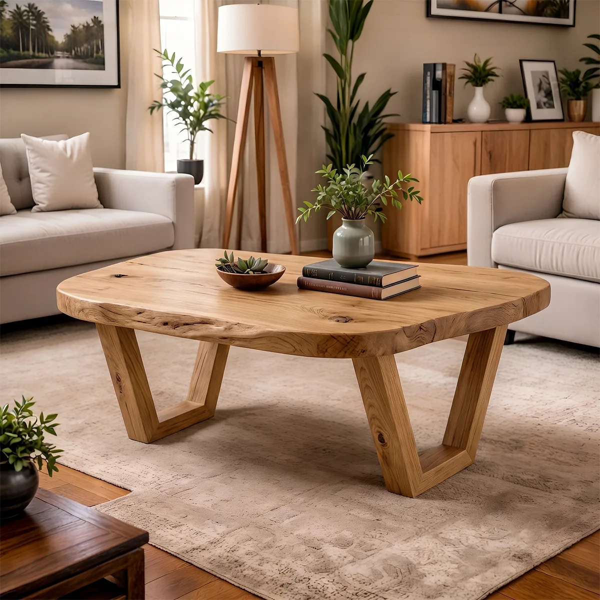 Organic Live Edge Solid Wood Coffee Table | Rustic Modern Center Table for Living Room TT006-8197