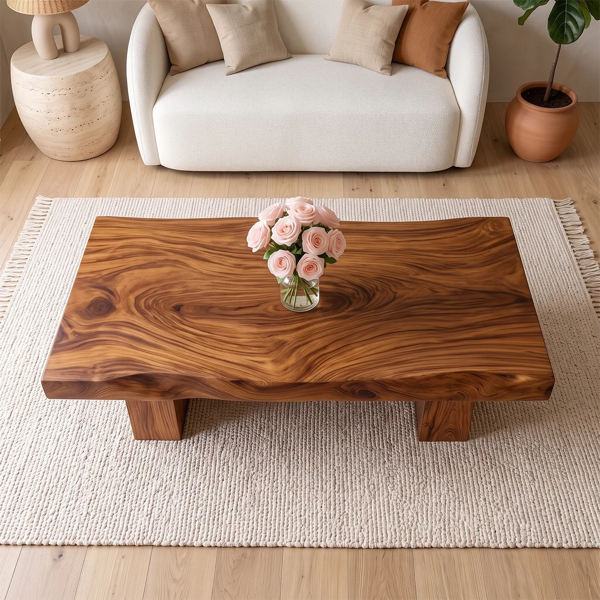 Live Edge Solid Wood Coffee Table | Rustic Modern Handmade Center Table for Living Room TT006-6596