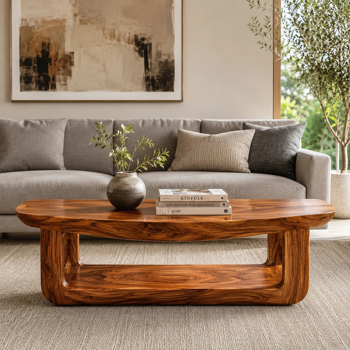 Solid Wood Coffee Table with Open Shelf | Organic Modern Living Room Center Table TT006-8208