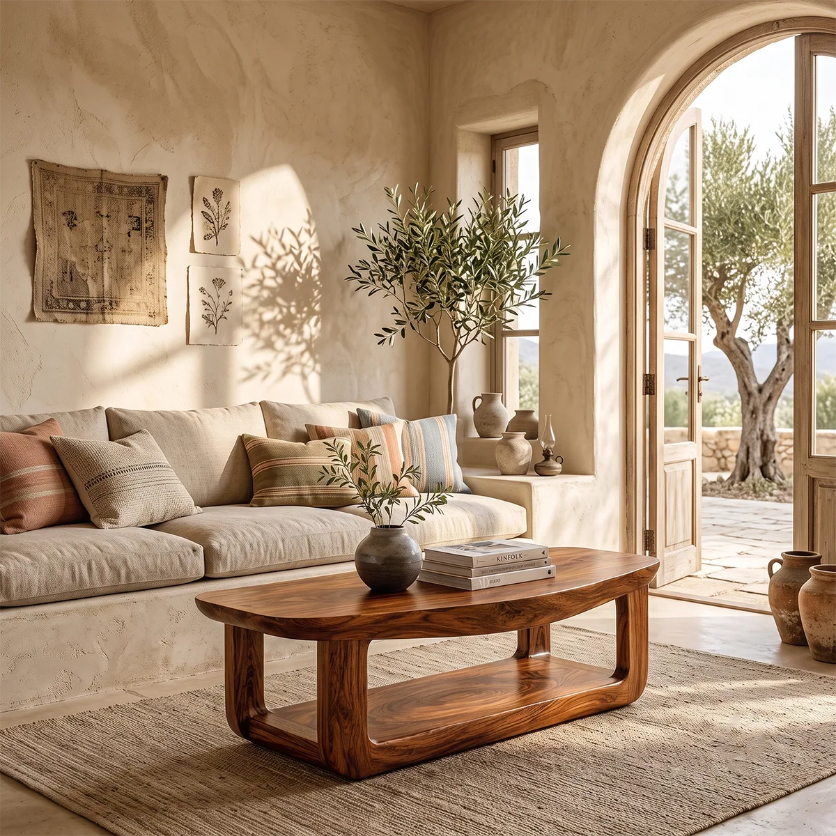 Solid Wood Coffee Table with Open Shelf | Organic Modern Living Room Center Table TT006-8208