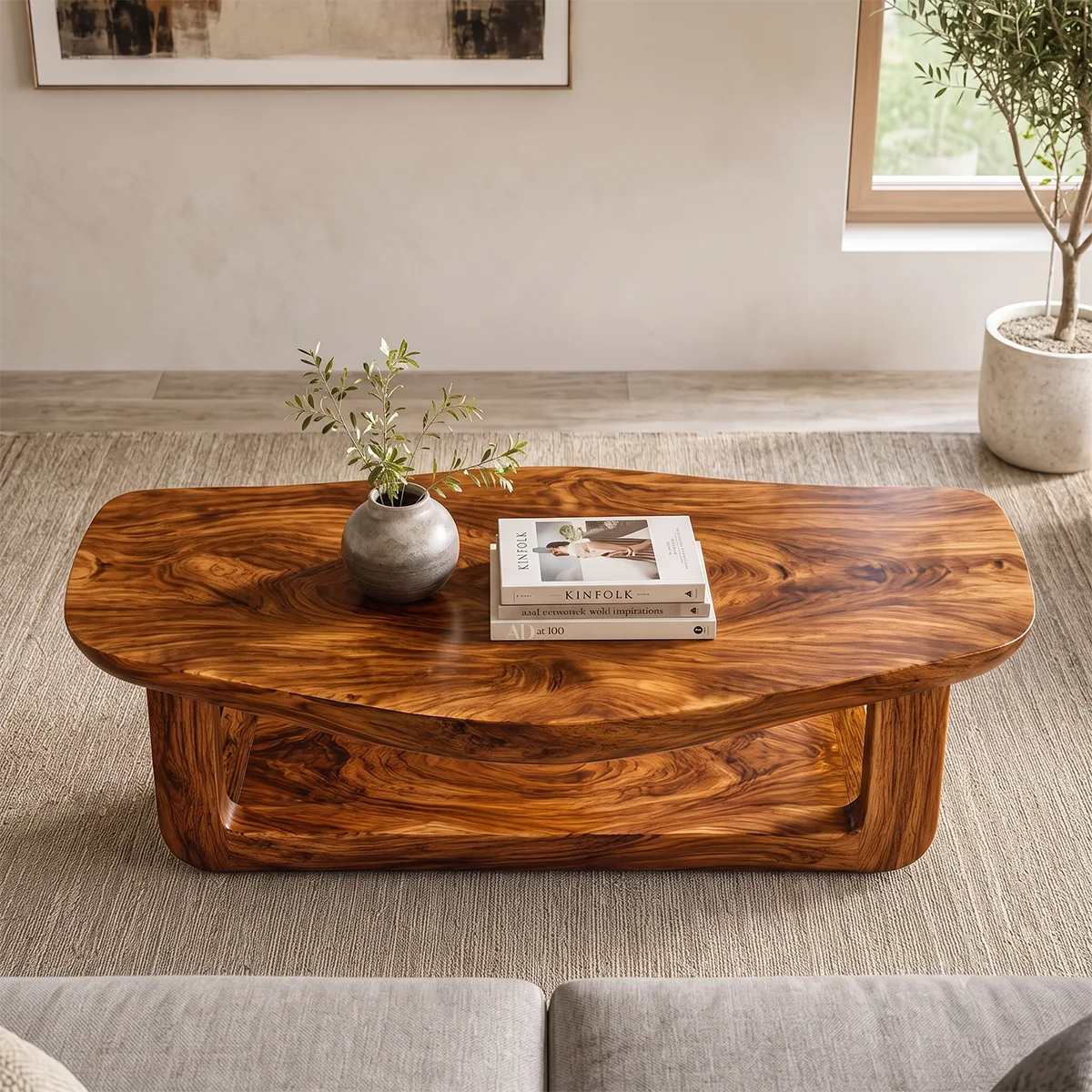 Solid Wood Coffee Table with Open Shelf | Organic Modern Living Room Center Table TT006-8208
