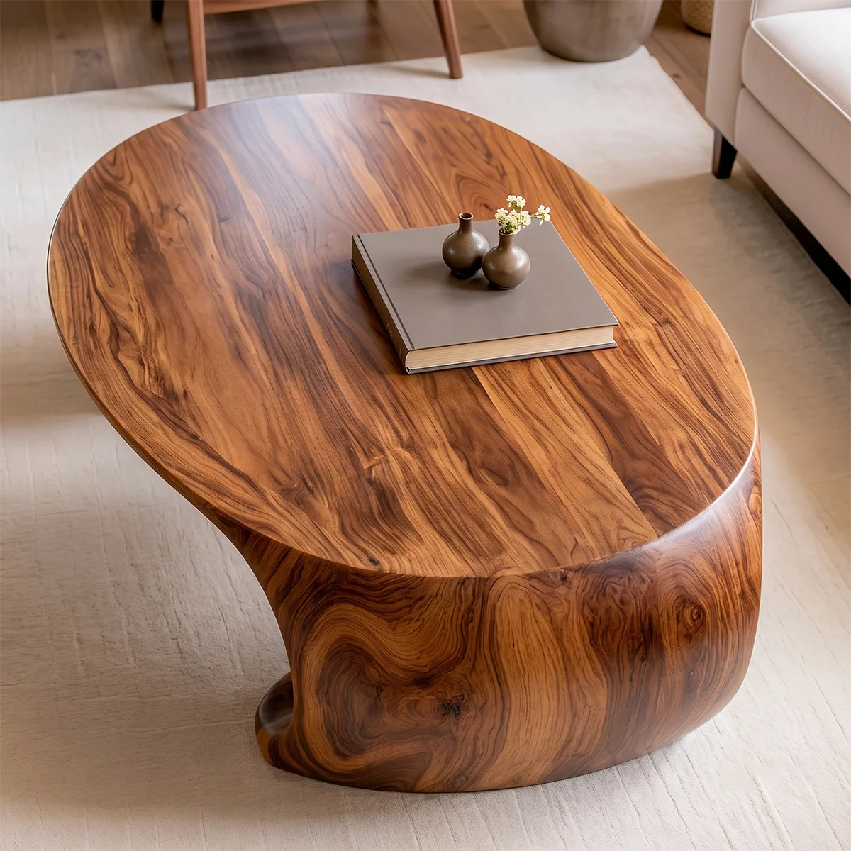 Organic Solid Wood Coffee Table | Sculptural Modern Oval Center Table TT006-2706