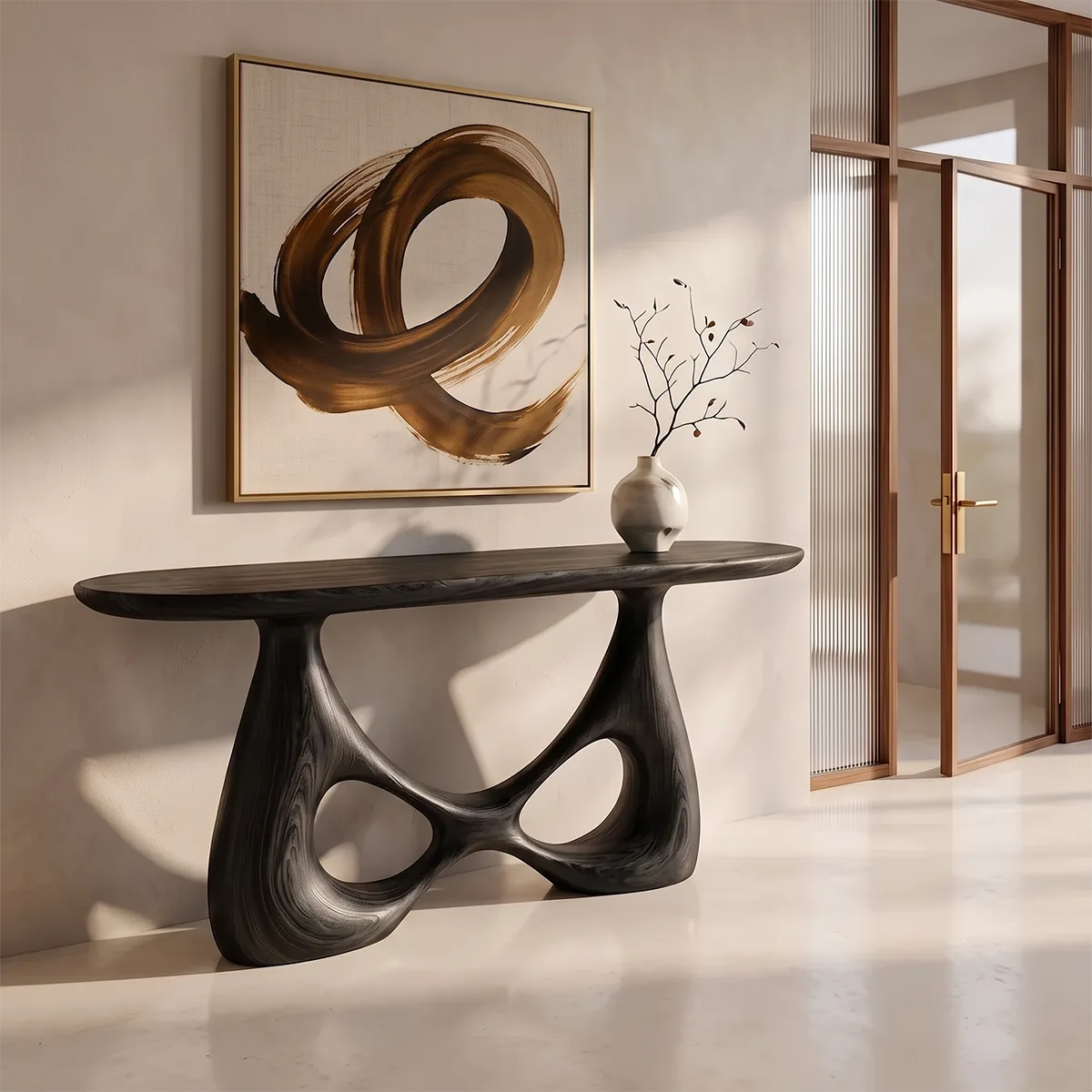 Organic Sculptural Console Table | Modern Entryway Table with Abstract Openwork Base TH003-6604