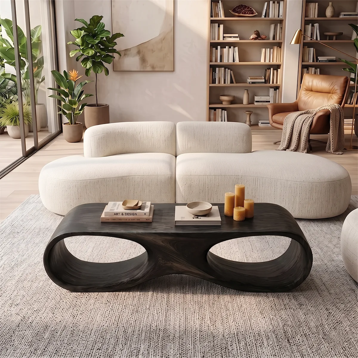 Sculptural Organic Coffee Table | Modern Curved Low Profile Living Room Table