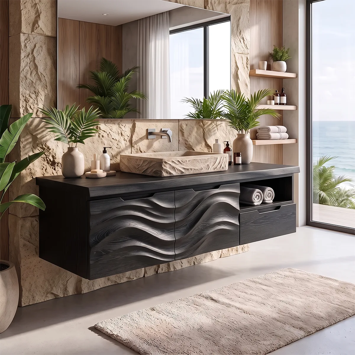 Modern Floating Bathroom Vanity with Double-Door Cabinet, Open Shelf & Drawer TH003-2JXN8GE