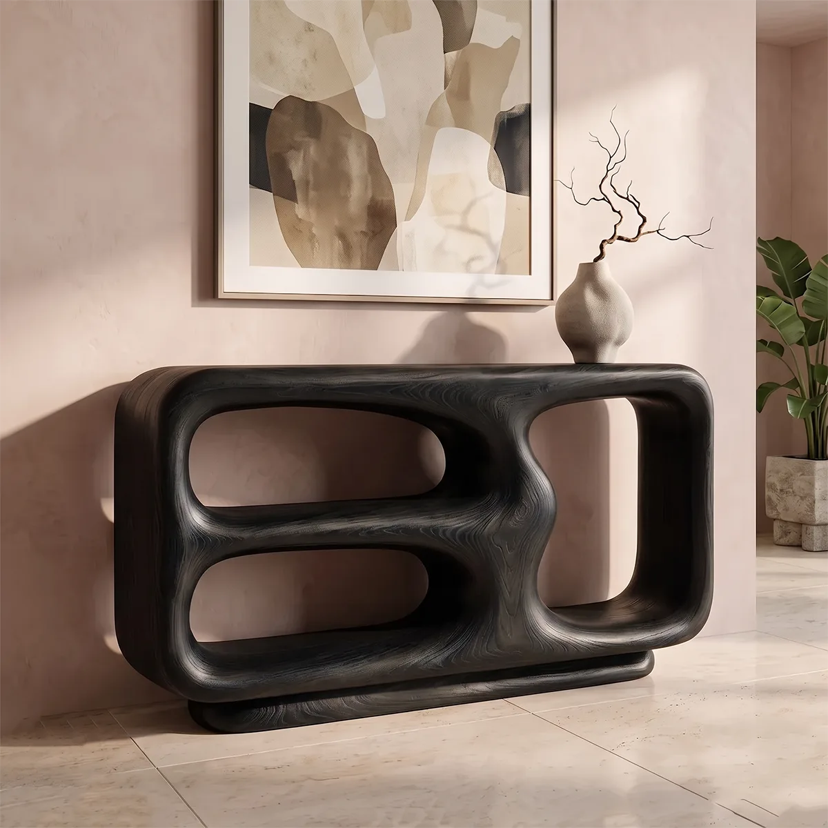 Organic Sculptural Console Table | Open Shelf Console Table for Modern Entryway & Living Room TH003-4197