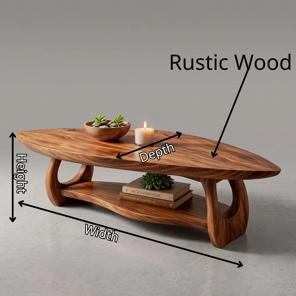 Organic Solid Wood Coffee Table with Storage Shelf | Modern Living Room Center Table TT006-9336