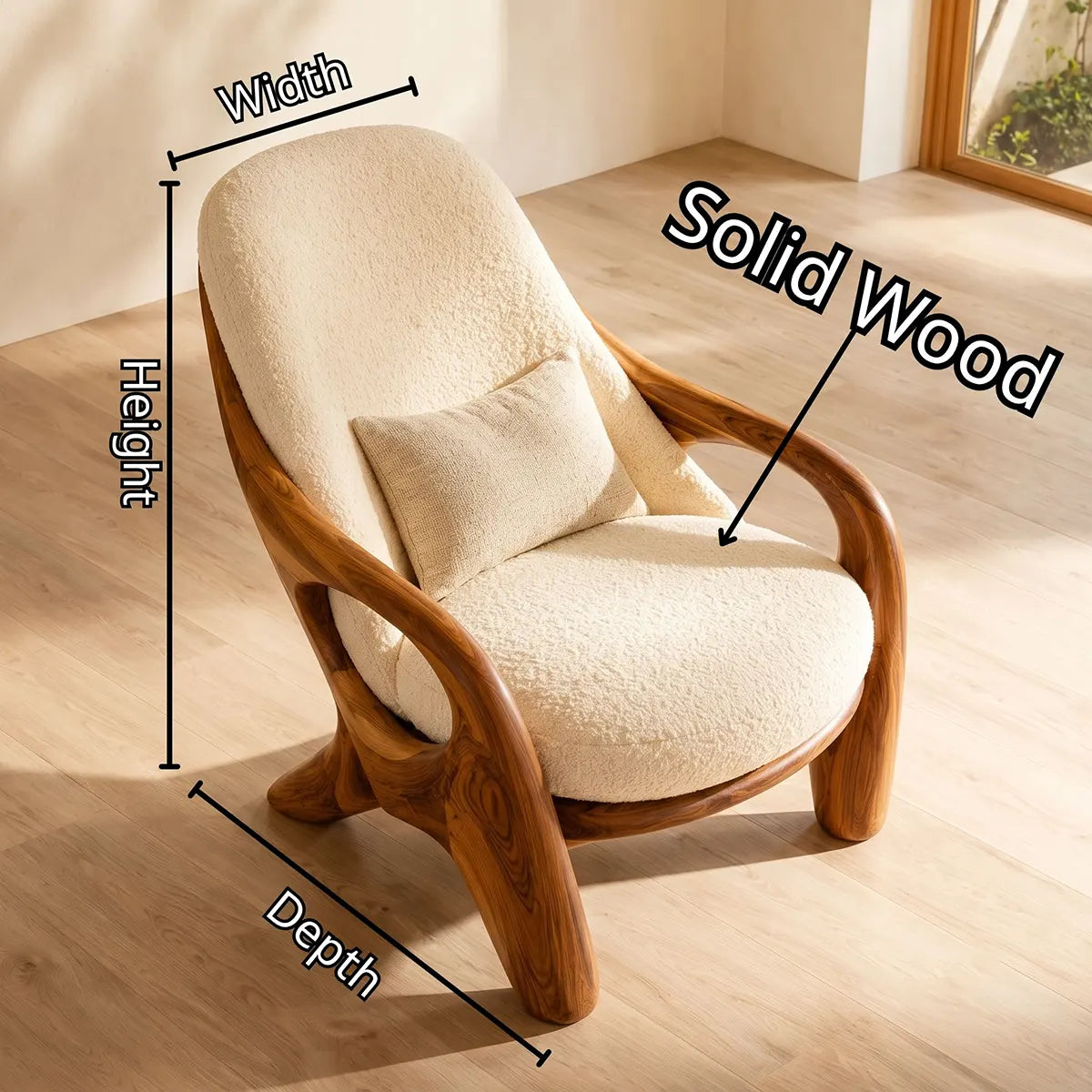 Sculptural Curved Lounge Chair with Arms | Modern Reading Chair for Living Room & Bedroom
