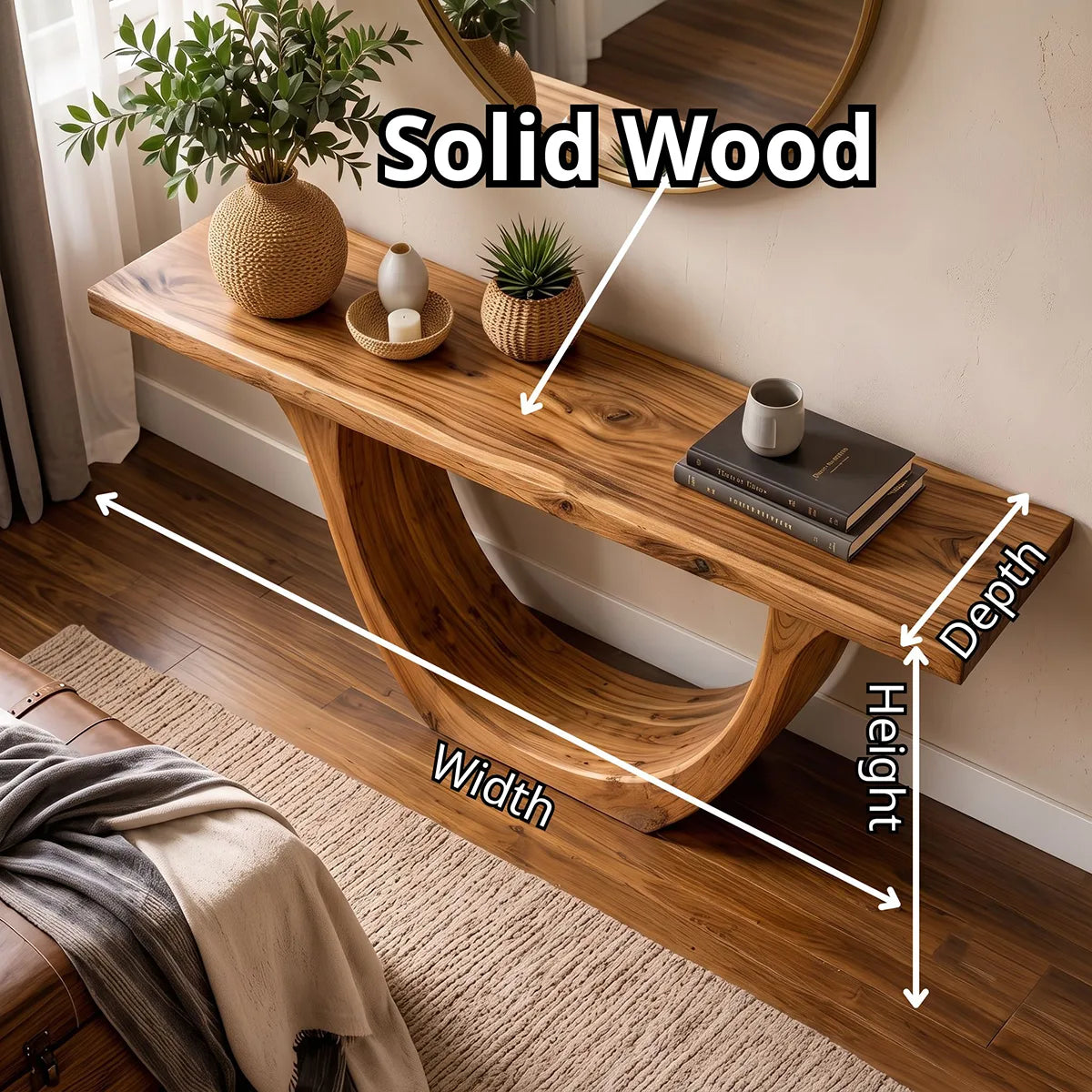 Modern Wooden Console Table with Sculptural Curved U-Base for Entryway & Hallway TT006-2563