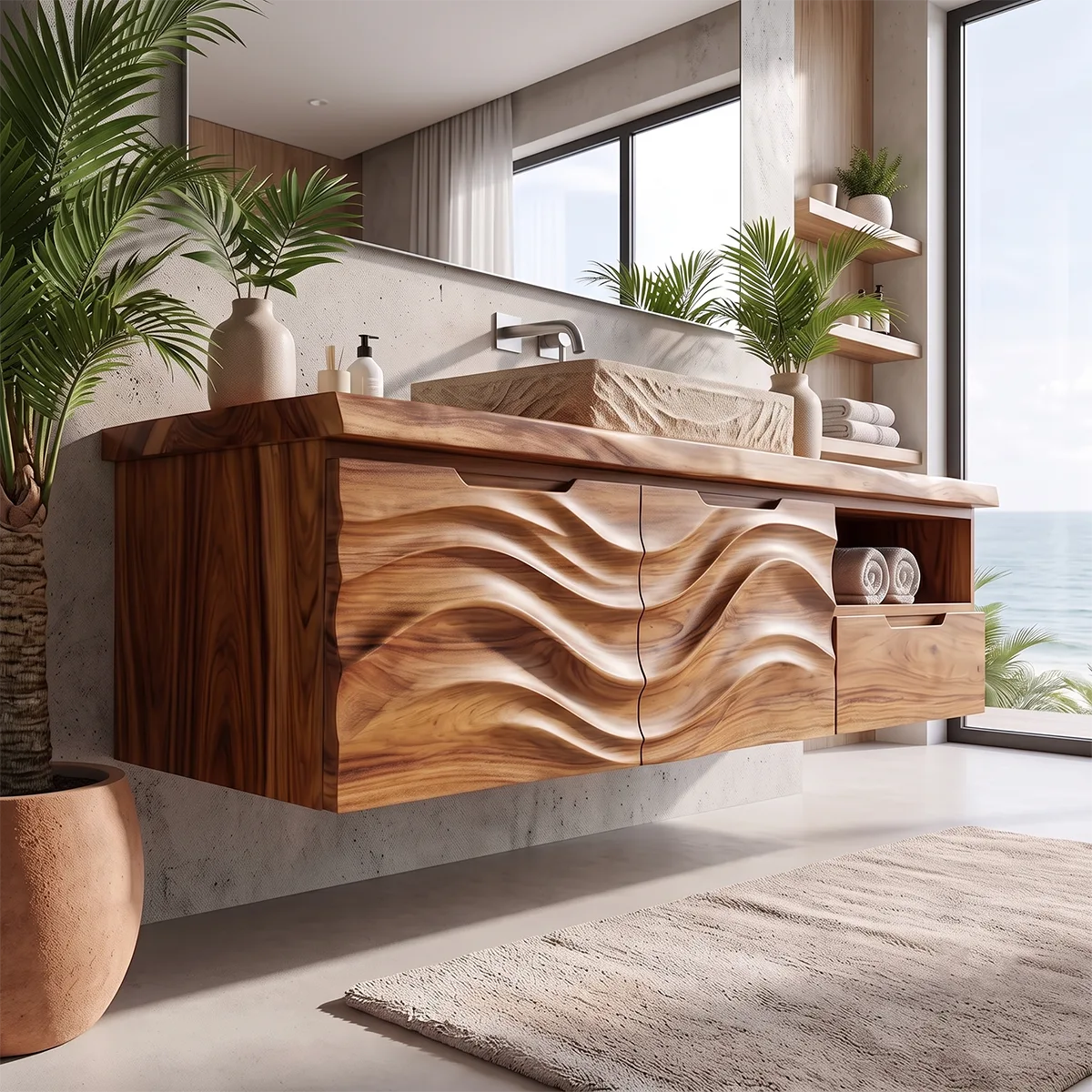 Modern Floating Bathroom Vanity with Double-Door Cabinet, Open Shelf & Drawer TH003-2JXN8GE