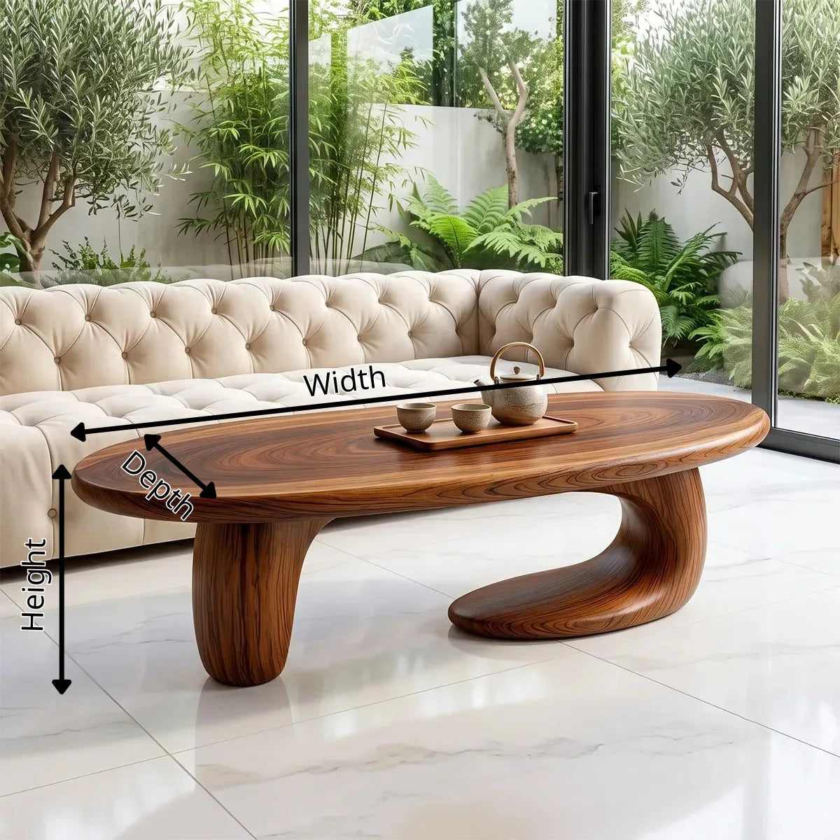 Organic Oval Coffee Table | Sculptural Wave Base Coffee Table for Modern Minimalist Living Room TH003-5893