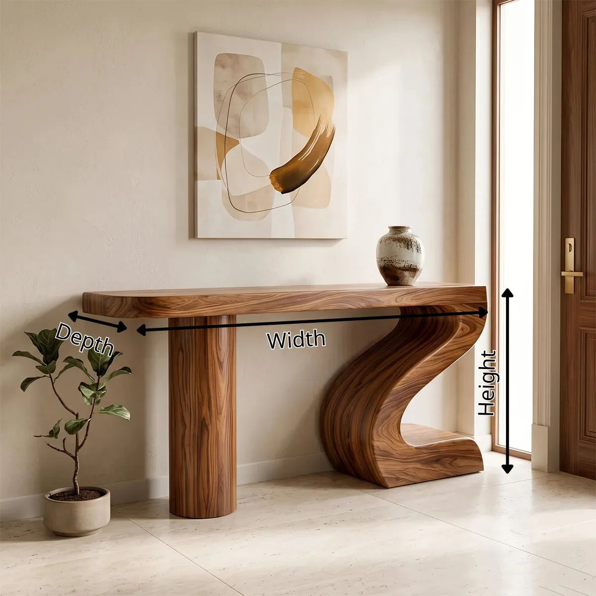 Modern Sculptural Console Table | Organic Wave Entryway Table for Contemporary Hallway & Living Room TH003-4054